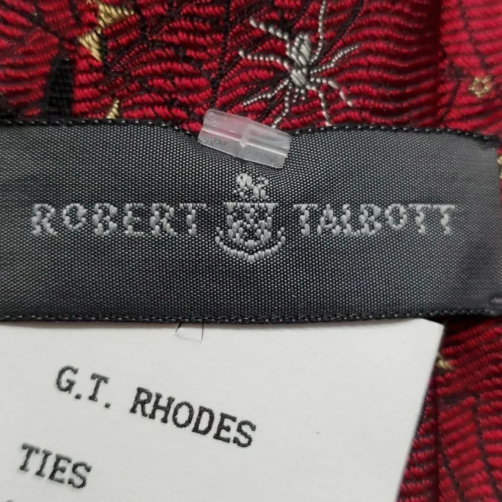 ROBERT TABOLTT mens silk tie Hand sewn. HALLOWEEN CATS. RED, BLACK AND GOLD. NWT